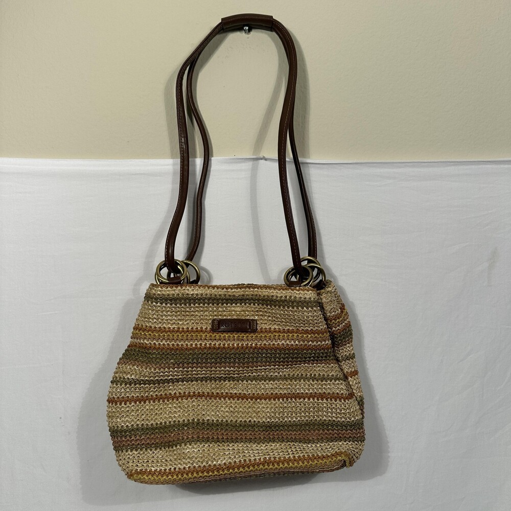 Rosetti Shoulder Bag Womens Medium Beige Straw Brown Faux Leather Striped Boho